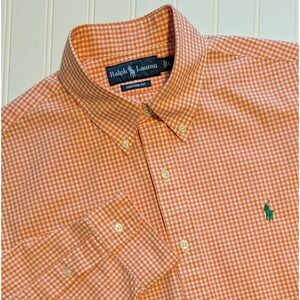 Ralph Lauren Custom Fit Mens L Orange Gingham Button Down Shirt BEAUTIFUL!